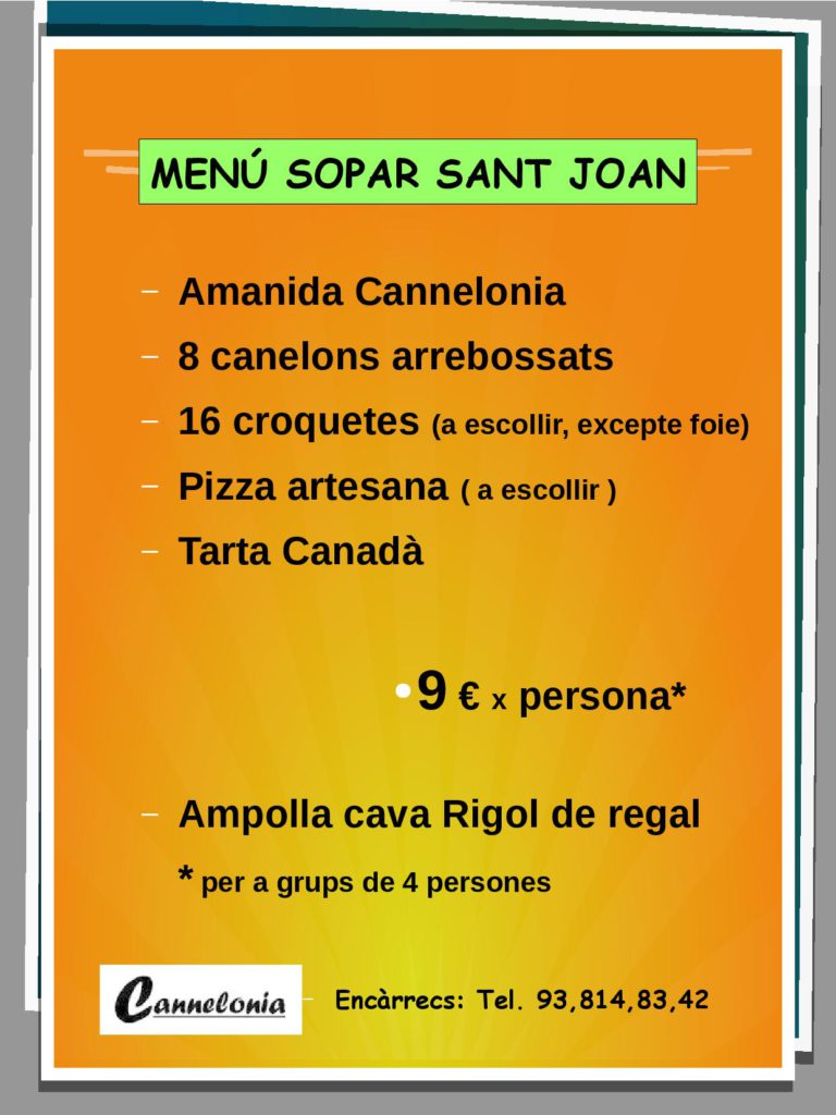 cannelonia vilanova, cannelonia sant joan, canelonia vilanova, canelonia, menu canelonia, menu cannelonia