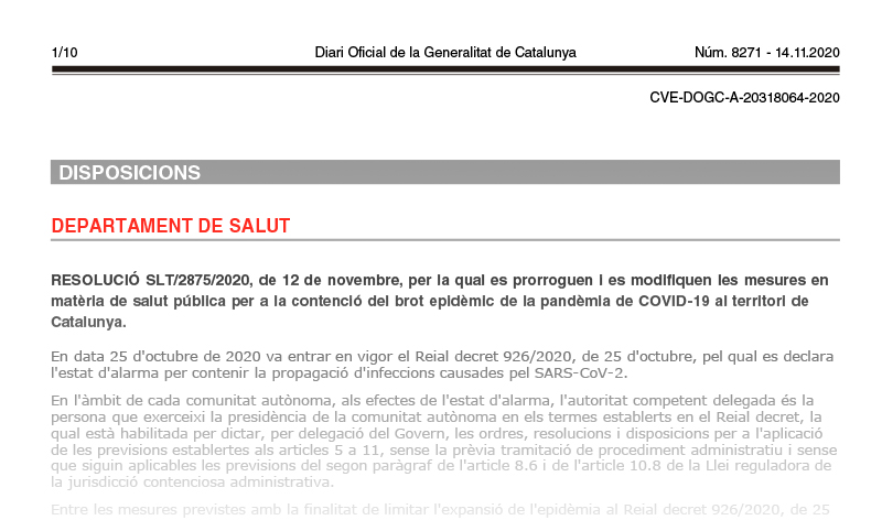 RESOLUCIÓ SLT/2875/2020, de 12 de novembre, Diari Oficial de la Generalitat de Catalunya