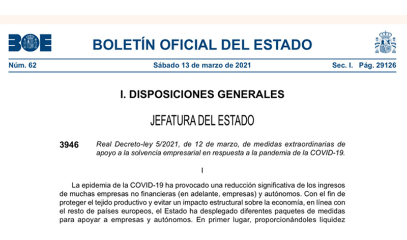 Mesures extraordinaris de apoyo a la solvència empresaria